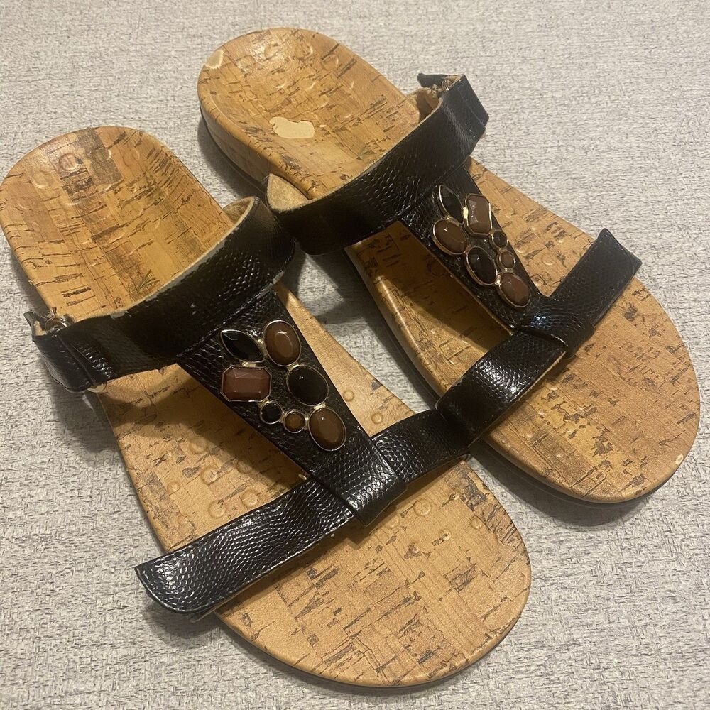 Vionic Sandals Womens Size 9 Black Viviana Jeweled Slide Shoes FLAW
